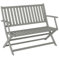 Outsunny 2-Person Foldable Wood Outdoor Bench with Backrest and Armrests for Garden, Porch, Park, Balcony, Gray(m-11)