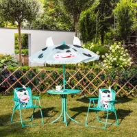 Outsunny Kids Table and Chair Set, Outdoor Folding Garden Furniture, Picnic Table for Patio Backyard, with Removable & Height Adjustable Sun Umbrella, White(m-10)