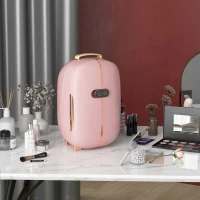 HOMCOM Portable Skincare Fridge with LED Display, Small Refrigerator Cooler, 12L Mini Fridge for Makeup and Cosmetics, Pink(m-2)