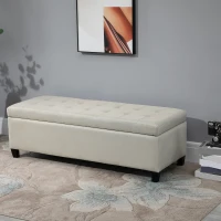 HOMCOM 51" Ottoman Storage Bench, Linen Fabric Storage Chest with Lift Top, Tufted Ottoman with Storage for Living Room, Entryway, Bedroom, Beige(m-10)