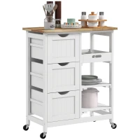 HOMCOM Kitchen Cart on Wheels, Rolling Kitchen Island Cart with Wood Top, 3 Drawers and Shelves for Home Dining Area(m-9)
