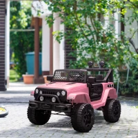 Aosom 12V Kids Ride On Truck with Parent Remote Control, Battery Powered Electric Car with Spring Suspension, Adjustable Speed, LED Lights and Horn, Pink(m-10)