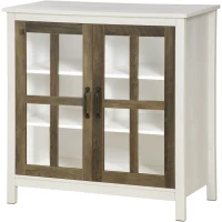 HOMCOM Sideboard Buffet Cabinet, Glass Door Kitchen Cabinet with Storage,  Accent Entryway Cabinet with Adjustable Shelf for Living Room, Distressed White(m-11)