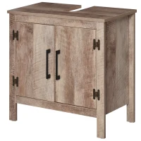 kleankin Pedestal Sink Storage Cabinet, Rustic Under Sink Cabinet, Bathroom Vanity Cabinet with Double Door Space Saver Organizer, Barnwood(m-2)