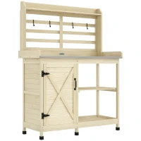 Outsunny Wooden Potting Bench with Storage, Aluminum Tabletop for Backyard, Patio, Balcony, Natural(m-11)