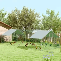 PawHut Metal Chicken Run w/ Waterproof & Anti-UV Cover, Feeding Door, Hanging Feeder, for 24-30 Chickens, 9.8' x 26.2' x 6.4'(m-4)