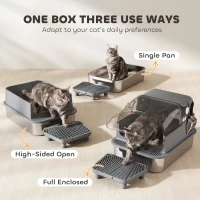 PawHut Stainless Steel Cat Litter Box with Flip Lid, XXL Enclosed Litter Box, High Sided, Step, Metal Scoop, 2 Deodorizing Bags(m-5)