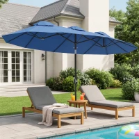 Outsunny Double-sided Patio Umbrella, 9.5' Outdoor Umbrella with Push Button Tilt and Crank, 3 Air Vents and 12 Ribs, Navy Blue(m-2)