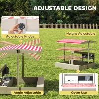 Outsunny Kids Sandbox with Height Adjustable Canopy, Wooden Sandbox Backyard Toy with Kitchen Playset Accessories(m-4)