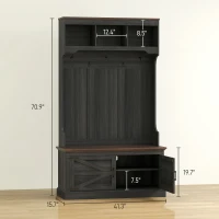 HOMCOM 3-in-1 Hall Tree with Shoe Storage, Coat Rack with Bench, Entryway Furniture with Five Hooks, Black Wood Grain(m-3)