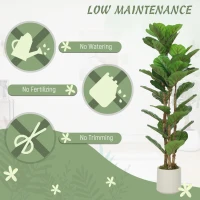 HOMCOM 4FT Artificial Fiddle Leaf Fig Tree Set of 2, Fake Potted Tree with Solid Wood Trunks for Indoor Decor, Green(m-5)