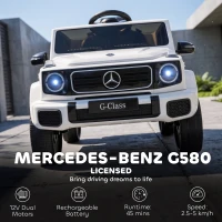 Qaba Licensed Mercedes-Benz G580 12V Kids Ride On Car with Remote, Soft Start, Headlights, Seat Belt, Music, USB, Horn, White(m-4)