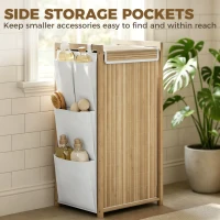 HOMCOM Bamboo Laundry Hamper with Removable Drawstring Bag and Side Storage Pockets, 20 Gal, Natural(m-7)