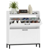 HOMCOM Shoe Cabinet Organizer with 2 Flip Drawers, Legs, Narrow Shoe Storage Cabinet for Entryway, Hallway, White(m-11)