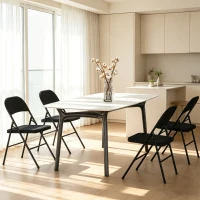 HOMCOM Set of 4 Metal Foldable Chairs, Faux Linen Padded Folding Chairs with Cushion Seat and Open Back for Indoor, Black(m-12)