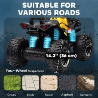 Aosom 12V Kids Recharging Ride-on Electric ATV Quad w/ Realistic Headlights Wide Wheel, Yellow(m-5)