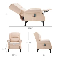 HOMCOM Vibration Massage Recliner Chair for Living Room with Heat,  Wingback Single Sofa, Modern Suede Fabric Push Back Reclining Chair with Footrest, Side Pocket, Beige(m-3)