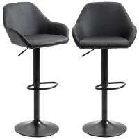 HOMCOM Adjustable Bar Stools, Swivel Counter Height Barstools with Footrest and Back, PU Leather and Steel Round Base, Black(m-11)