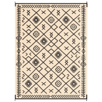 Outsunny Reversible Outdoor Rug, Waterproof Plastic Straw with Carry Bag, 9' x 12', Black & Beige Rhombus