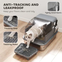 PawHut Stainless Steel Cat Litter Box with Flip Lid, XXL Enclosed Litter Box, High Sided, Step, Metal Scoop, 2 Deodorizing Bags(m-7)