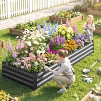 Outsunny 95" x 36" x 12" Galvanized Raised Garden Bed, Easy DIY and Cleaning for Growing Flowers, Herbs, Succulents, Gray(m-10)