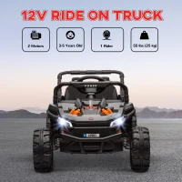 Qaba 12V Ride On Truck, Battery Powered Electric Car for Kids w/ Remote Control, 4-Wheel Suspension & LED Lights, Black(m-4)