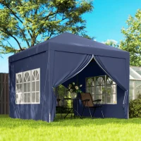 Outsunny 10'x10' Outdoor Pop Up Party Tent Wedding Gazebo Canopy with Carrying Bag (Blue)(m-1)
