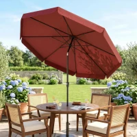 Outsunny 8.5 ft Outdoor Market Table Umbrella, Round Patio Umbrella with Tilt and Crank for Garden, Backyard, Deck, Wine Red(m-1)