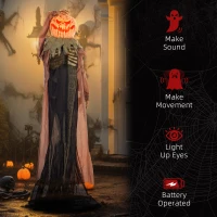 HOMCOM 6' Life Size Decoration Animatronic Skull Pumpkin Ghost Outdoor Halloween, Sound and Motion Activated(m-7)
