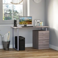 HOMCOM 47" Computer Desk Writing Table Workstation with Multi-Use Reversible 3 Drawers Metal Frame Home Office Furniture, Dark Wood Grain(m-1)