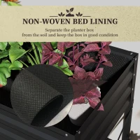 Outsunny Galvanized Raised Garden Bed, Metal Planter Box with Legs, Storage Shelf and Bed Liner, Black(m-7)