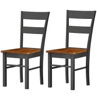 HOMCOM Farmhouse Dining Table Chairs, Set of 2 Rubber Wood Kitchen Table Chairs with Open Back for Living Room, Black(m-1)