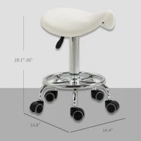 HOMCOM PU Leather Adjustable Stool, Rolling Saddle Stool with Wheels for Massage, Spa, Clinic, Beauty and Tattoo, White(m-3)