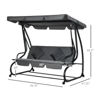 Outsunny 3-Seat Outdoor Patio Swing Chair, Converting Flatbed, Outdoor Swing Glider with Adjustable Canopy, Removable Cushion and Pillows, for Porch, Garden, Poolside, Backyard, Gray(m-3)