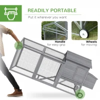 PawHut 96.5" Chicken Coop Wooden Hen House Poultry Cage Pen Portable with Wheels and Nesting Box, Chicken Cage for Backyard Outdoor, Gray(m-6)