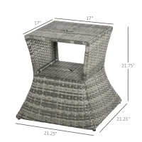 Outsunny Outdoor Side Table with Umbrella Hole, 2 Tier Rattan Wicker End Table with Storage Shelf, All Weather(m-3)
