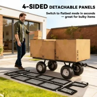 Outsunny Steel Garden Cart, Utility Wagon Cart with Removable Liner, Quick-Release Sides, 10" Wheels, 660lbs Capacity(m-4)