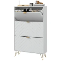 HOMCOM Modern Shoe Storage Cabinet with 3 Flip Drawers for 18 Pairs, Narrow Shoe Organizer for Entryway, Hallway, White(m-2)