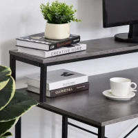HOMCOM 55 Inch Home Office Computer Desk Study Writing Workstation with Storage Shelves, Elevated Monitor Shelf, CPU Stand, Durable X-Shaped Construction, Grey Wood Grain(m-8)
