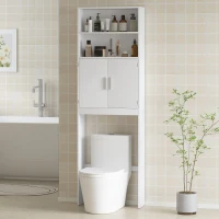 HOMCOM Over The Toilet Storage Shelf, Freestanding 4-Tier Bathroom Organizer with Adjustable Shelf and 2 Doors, White(m-8)