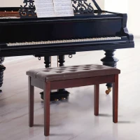 HOMCOM Piano Bench, Duet Piano Chair with Faux Leather Padded Cushion and Wooden Frame, Button Tufted Keyboard Bench, Brown(m-7)