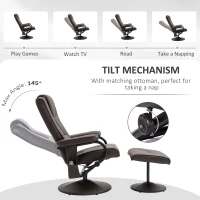HOMCOM Massaging Faux Leather Recliner Chair and Ottoman Set, Swivel Vibration Massage Lounge Chair with Remote Control for Living Room, Bedroom, or Office, Brown(m-6)