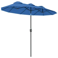 Outsunny Double-sided Patio Umbrella, 9.5' Outdoor Umbrella with Push Button Tilt and Crank, 3 Air Vents and 12 Ribs, Navy Blue(m-1)
