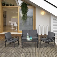 Outsunny 4-Piece Patio Furniture Set Garden Conversation Set with Soft Washable Cushions & Strong Steel Frame, Grey(m-10)