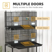 PawHut 65" Birdcage for Canaries, Lovebirds Finches, Budgie Cage with Wheels, Black(m-5)