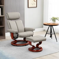 HOMCOM Recliner Chair with Ottoman, 360° Swivel Reclining Chair with Wood Base and Matching Footrest, Grey(m-2)