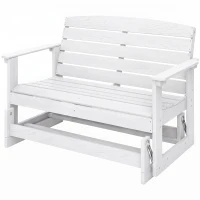 Outsunny Patio Glider Bench w/ HDPE Slatted Double Rocking Chair, Distressed White(m-1)