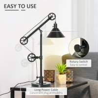 HOMCOM Industrial Table Lamp with Steel Frame, for LED Halogen Bulb, Bedside Lamp with Rotary Switch for Bedroom Living Room Study, Black(m-6)