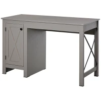 HOMCOM Home Office Writing Desk with Lower Storage Cabinet and X Bar Metal Frame, Grey(m-12)