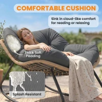 Outsunny Indoor Outdoor Papasan Rocking Chair, Oversized Rocking Egg Chair with Cushion for Garden, Patio, Dark Gray(m-5)